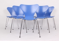 Arne Jacobsen 3107, 6 blå stole