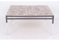 Coffee table chrome-plated frame and ceramic tiles, 1970s