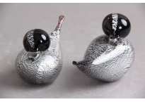 Murano glas, 2 ænder med sort & sølv effekter